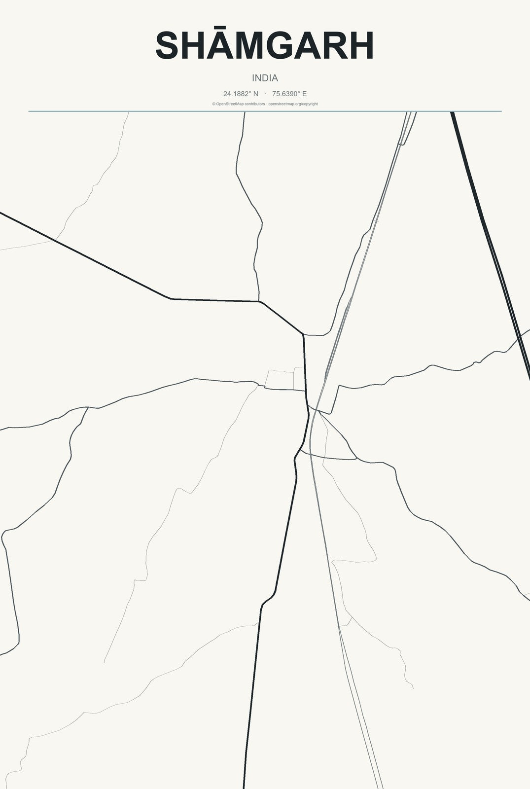 Shāmgarh, India City Map Aluminum Sign in Headline Atlas style