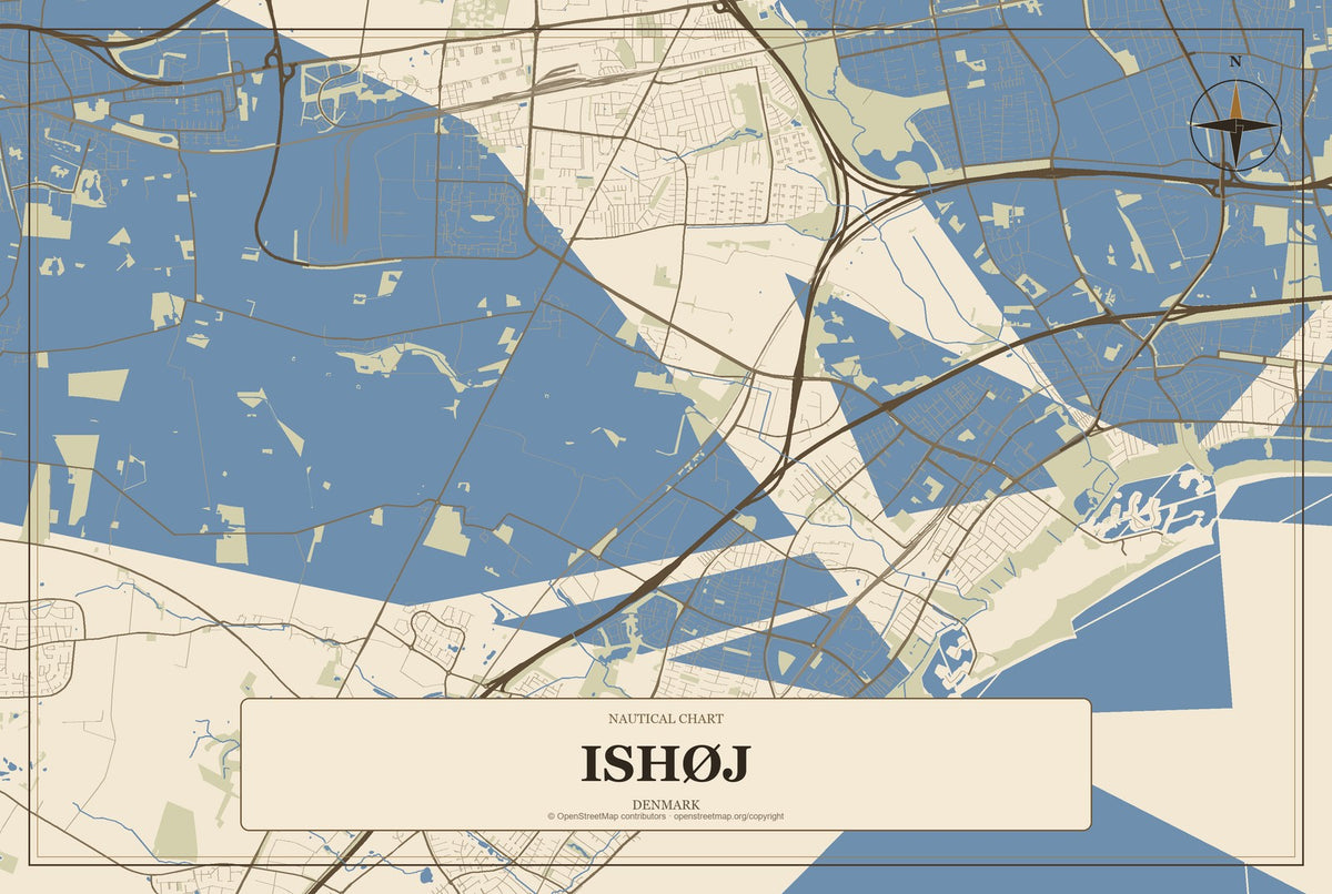 Ishøj, Denmark City Map Aluminum Sign in Heritage Nautical style