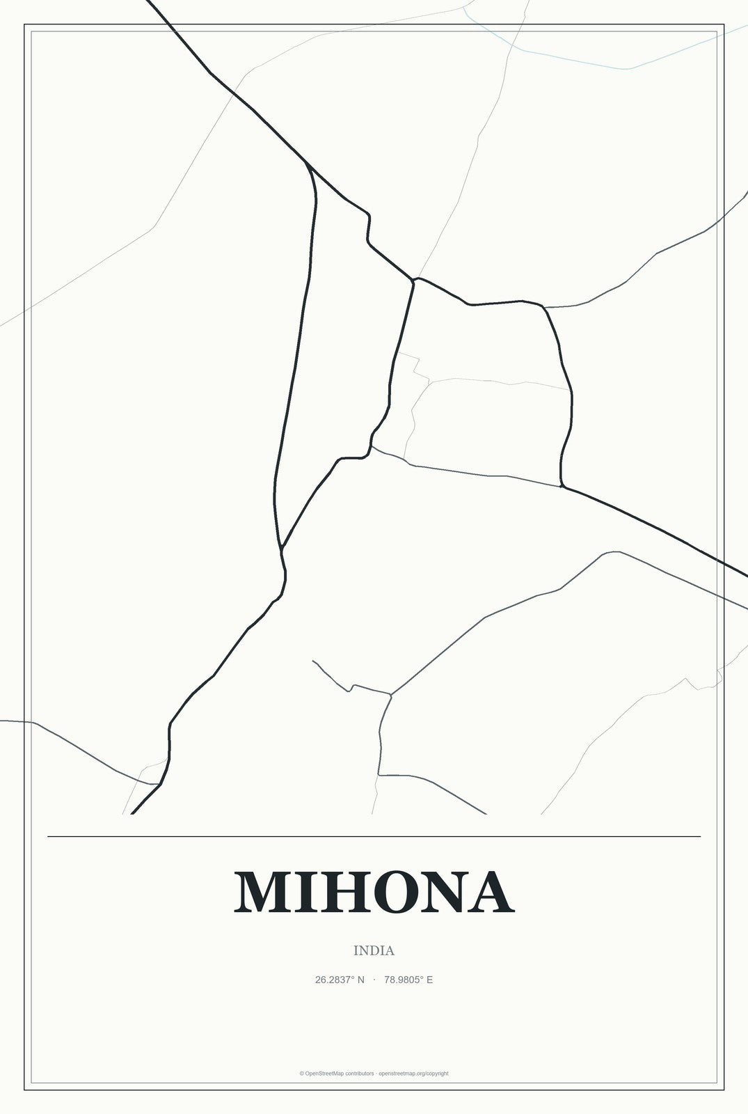 Mihona, India City Map Aluminum Sign in Gallery Air style