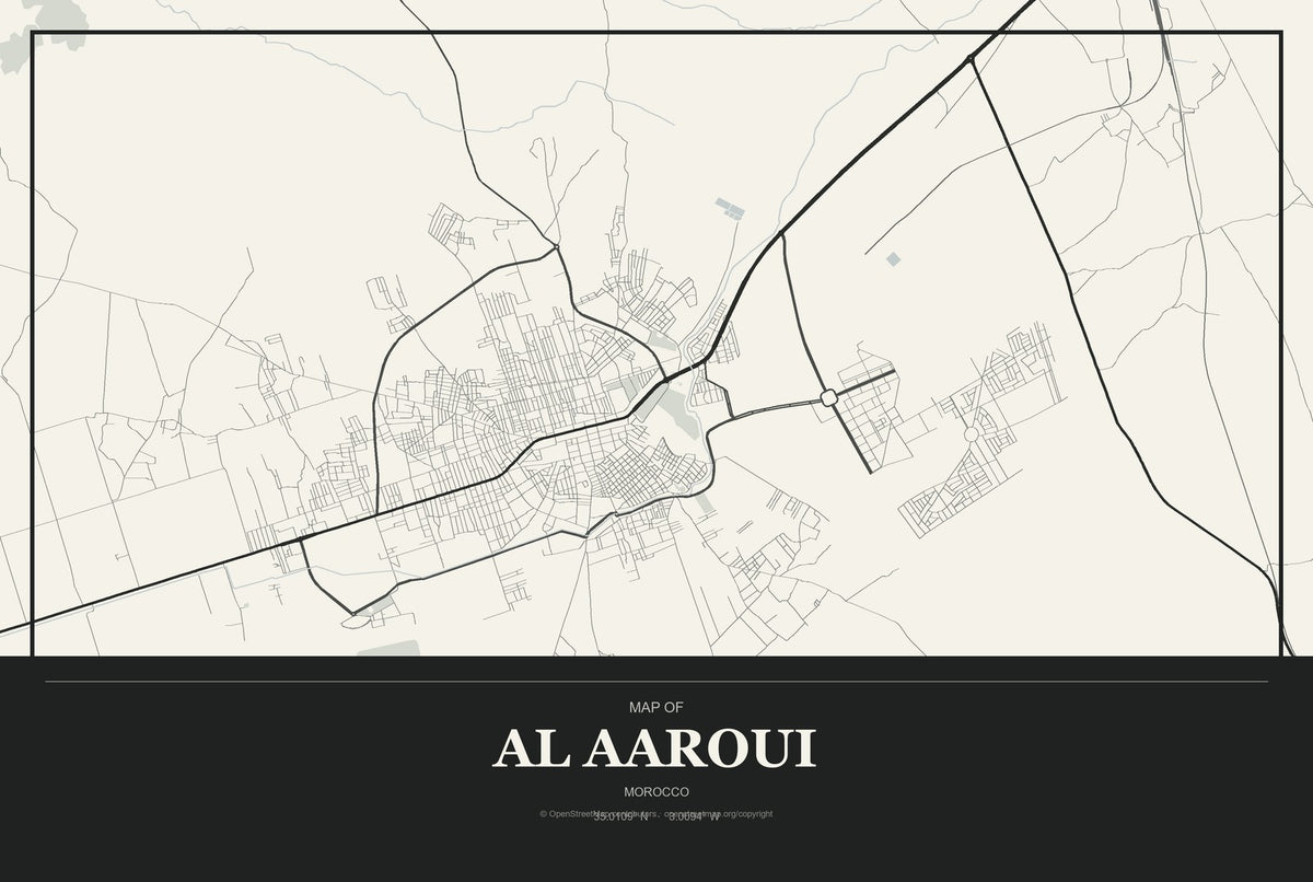 Al Aaroui, Morocco City Map Aluminum Sign in Museum Plaque style