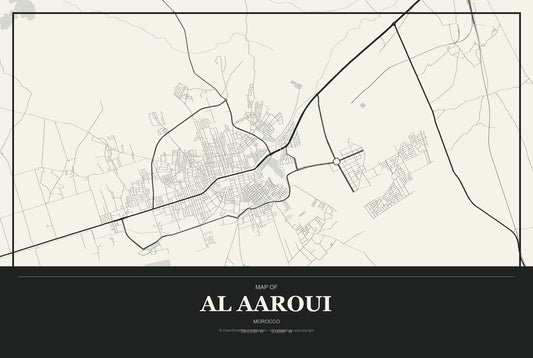Al Aaroui, Morocco City Map Aluminum Sign in Museum Plaque style