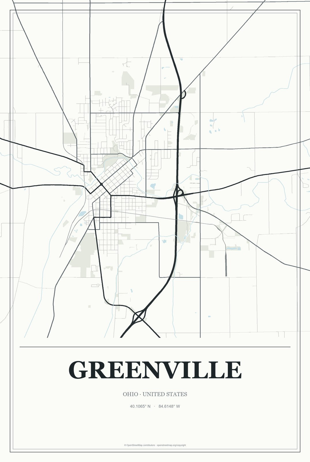 Greenville, Ohio City Map Aluminum Sign in Gallery Air style