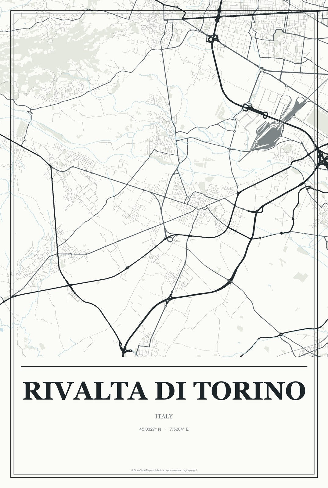 Rivalta di Torino, Italy City Map Aluminum Sign in Gallery Air style