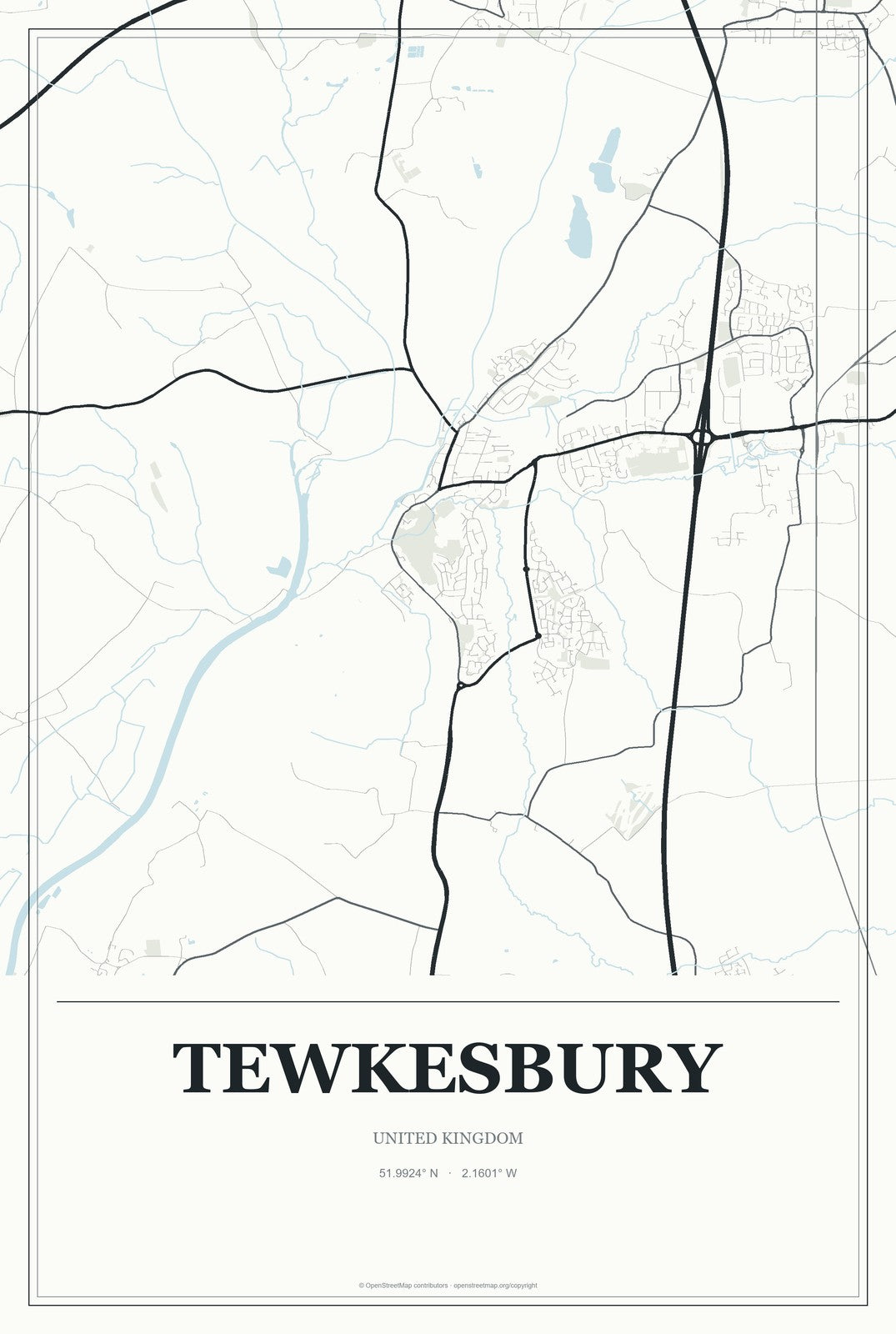 Tewkesbury, United Kingdom City Map Aluminum Sign in Gallery Air style