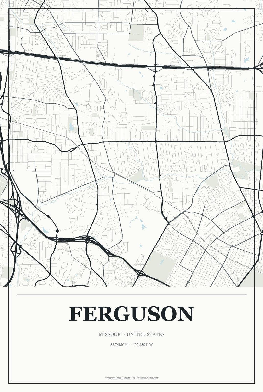 Ferguson, Missouri City Map Aluminum Sign in Gallery Air style