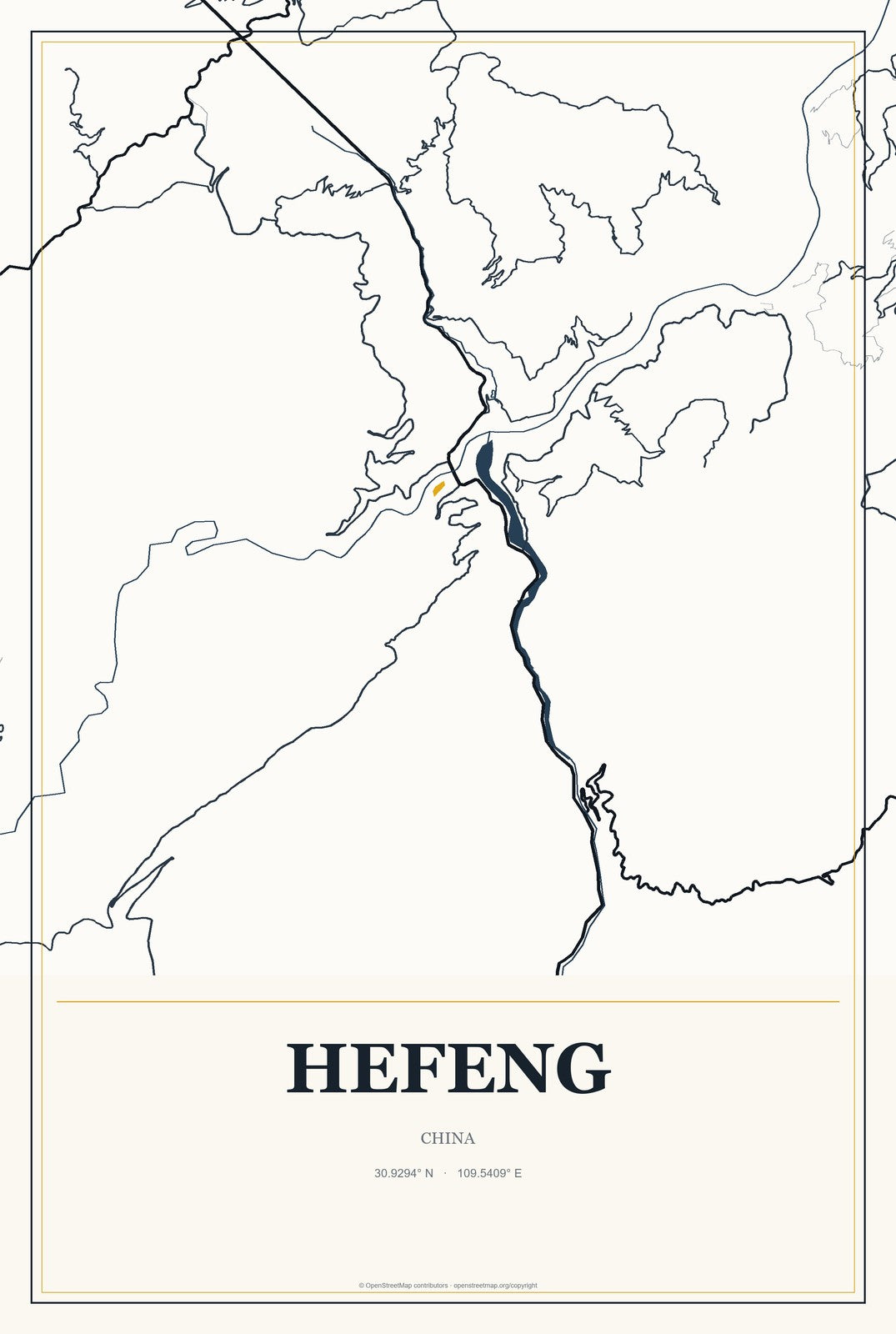 Hefeng, China City Map Aluminum Sign in Citrine Modern style