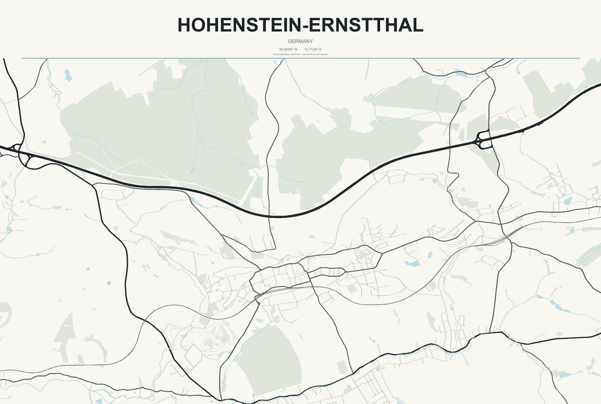 Hohenstein-Ernstthal, Germany City Map Aluminum Sign in Headline Atlas style