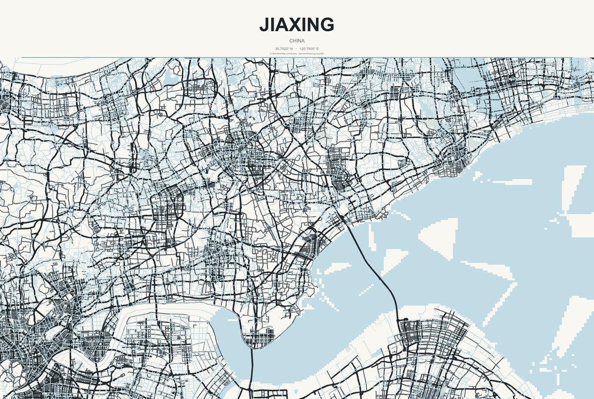 Jiaxing, China City Map Aluminum Sign in Headline Atlas style