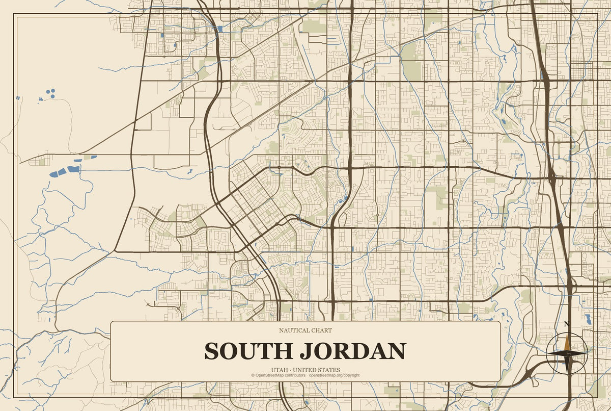 South Jordan, Utah City Map Aluminum Sign in Heritage Nautical style