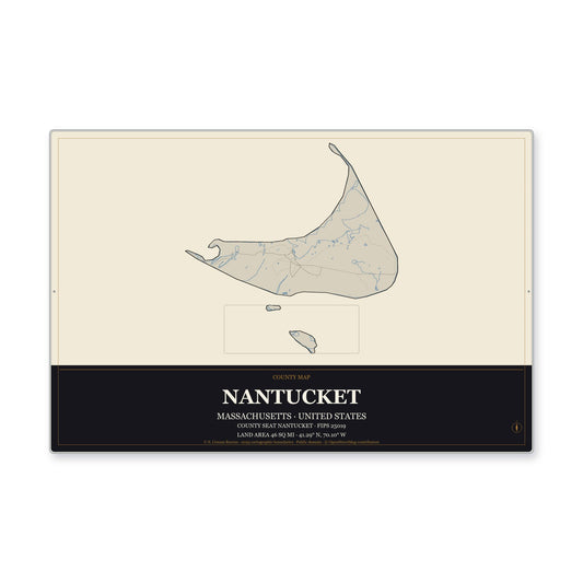 Nantucket County, Massachusetts Map Aluminum Sign in Museum Plaque style