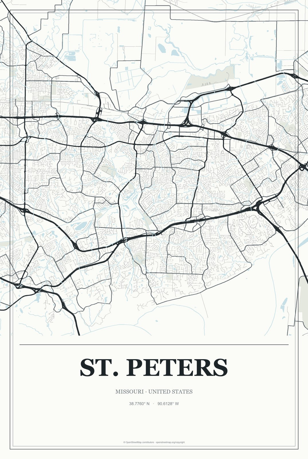 St. Peters, Missouri City Map Aluminum Sign in Gallery Air style