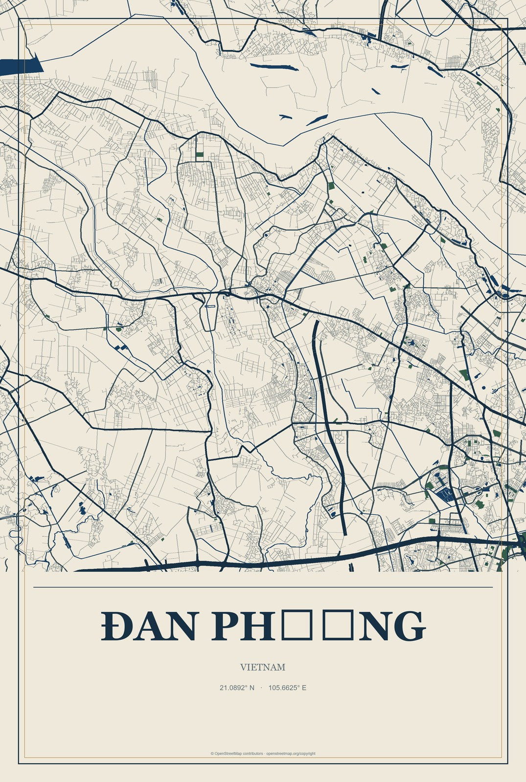 Đan Phượng, Vietnam City Map Aluminum Sign in Coastal Cutout style