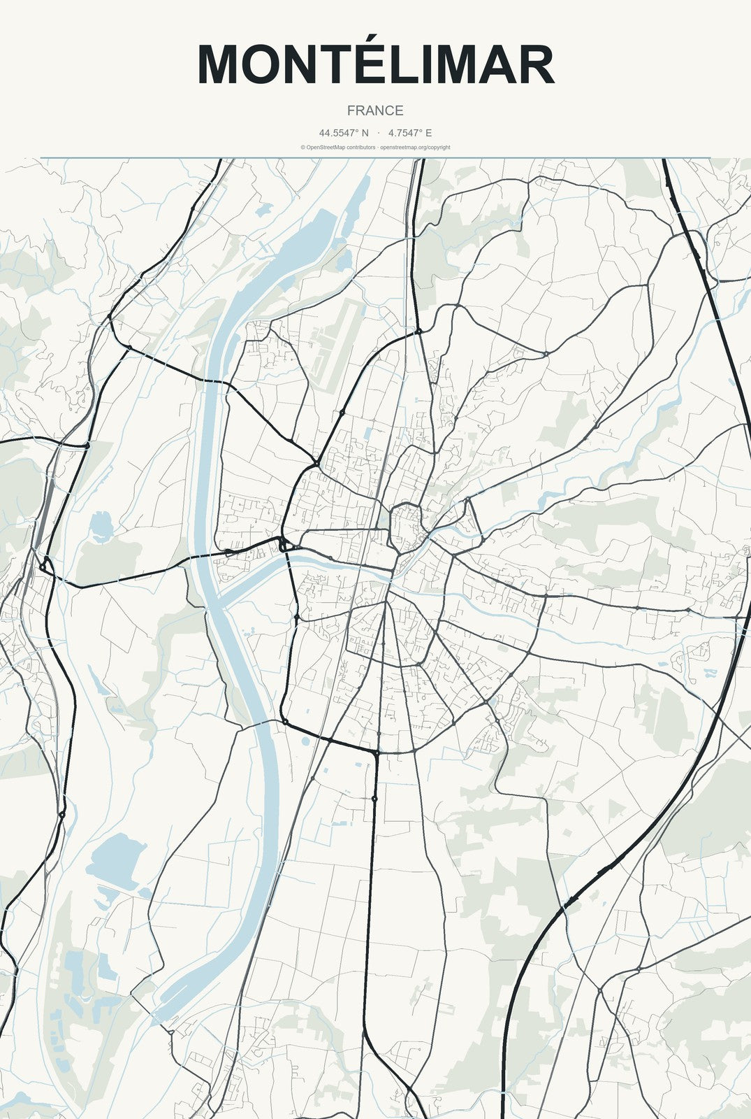 Montélimar, France City Map Aluminum Sign in Headline Atlas style