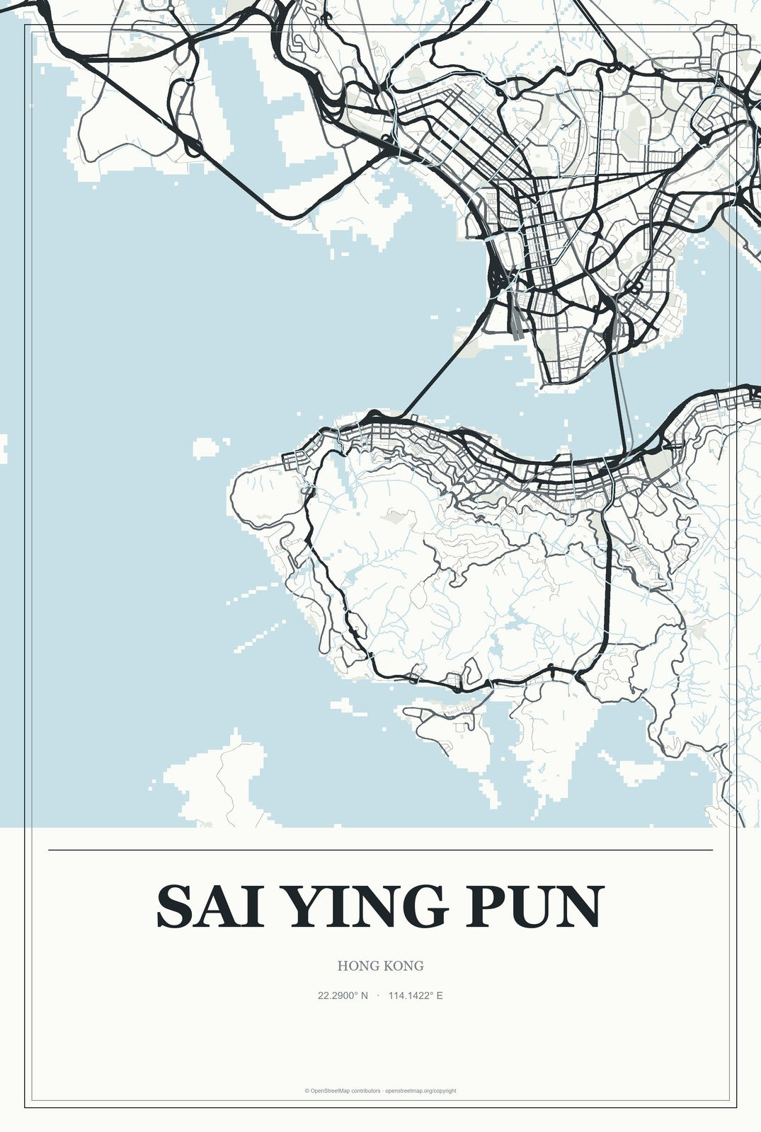 Sai Ying Pun, Hong Kong City Map Aluminum Sign in Gallery Air style