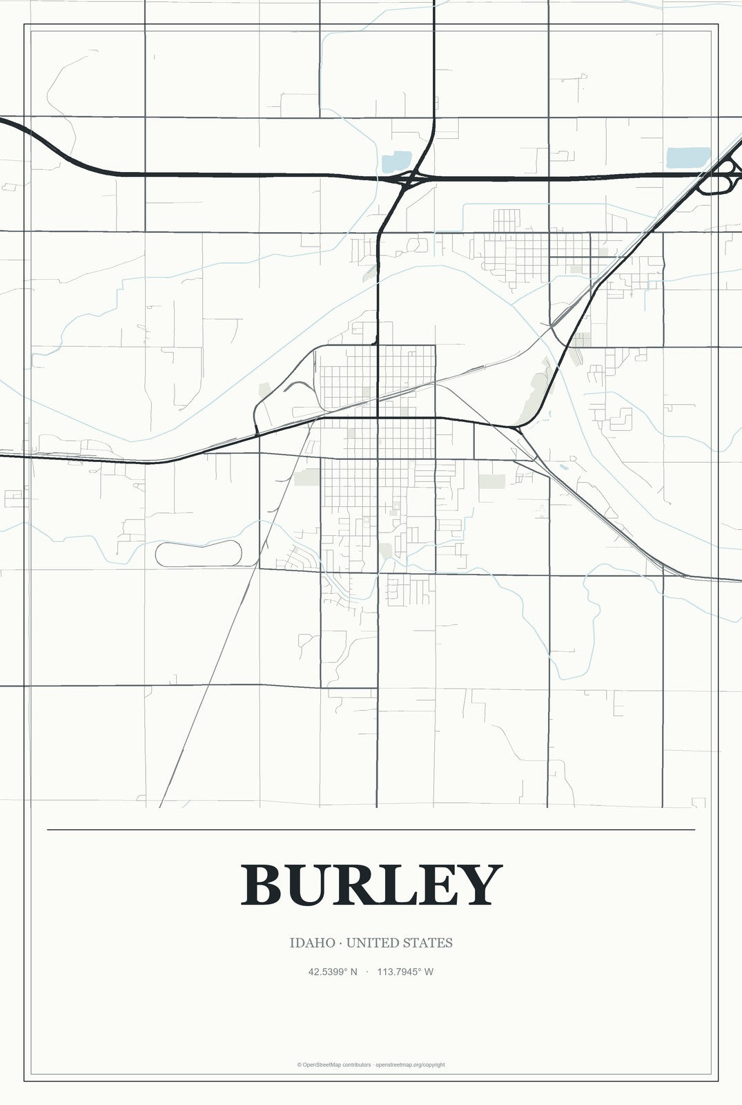 Burley, Idaho City Map Aluminum Sign in Gallery Air style