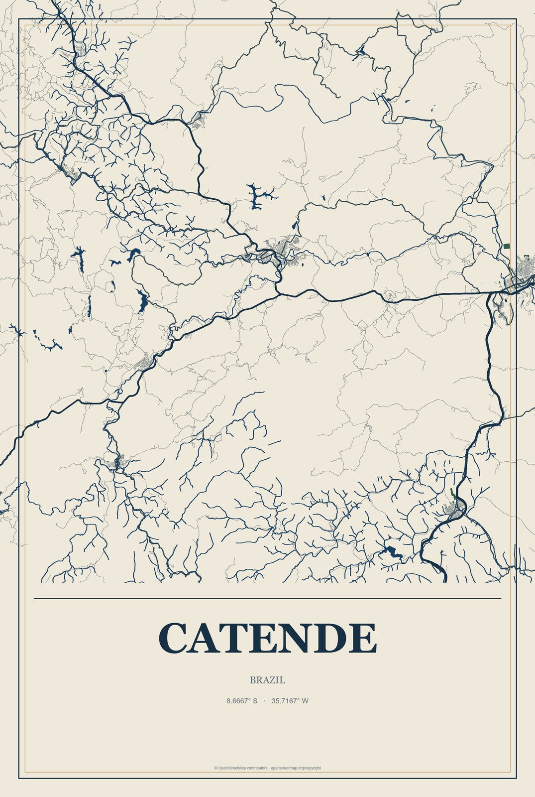 Catende, Brazil City Map Aluminum Sign in Coastal Cutout style