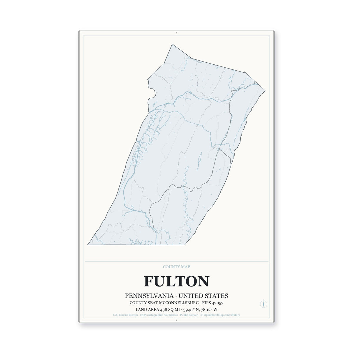 Fulton County, Pennsylvania Map Aluminum Sign in Gallery Air style