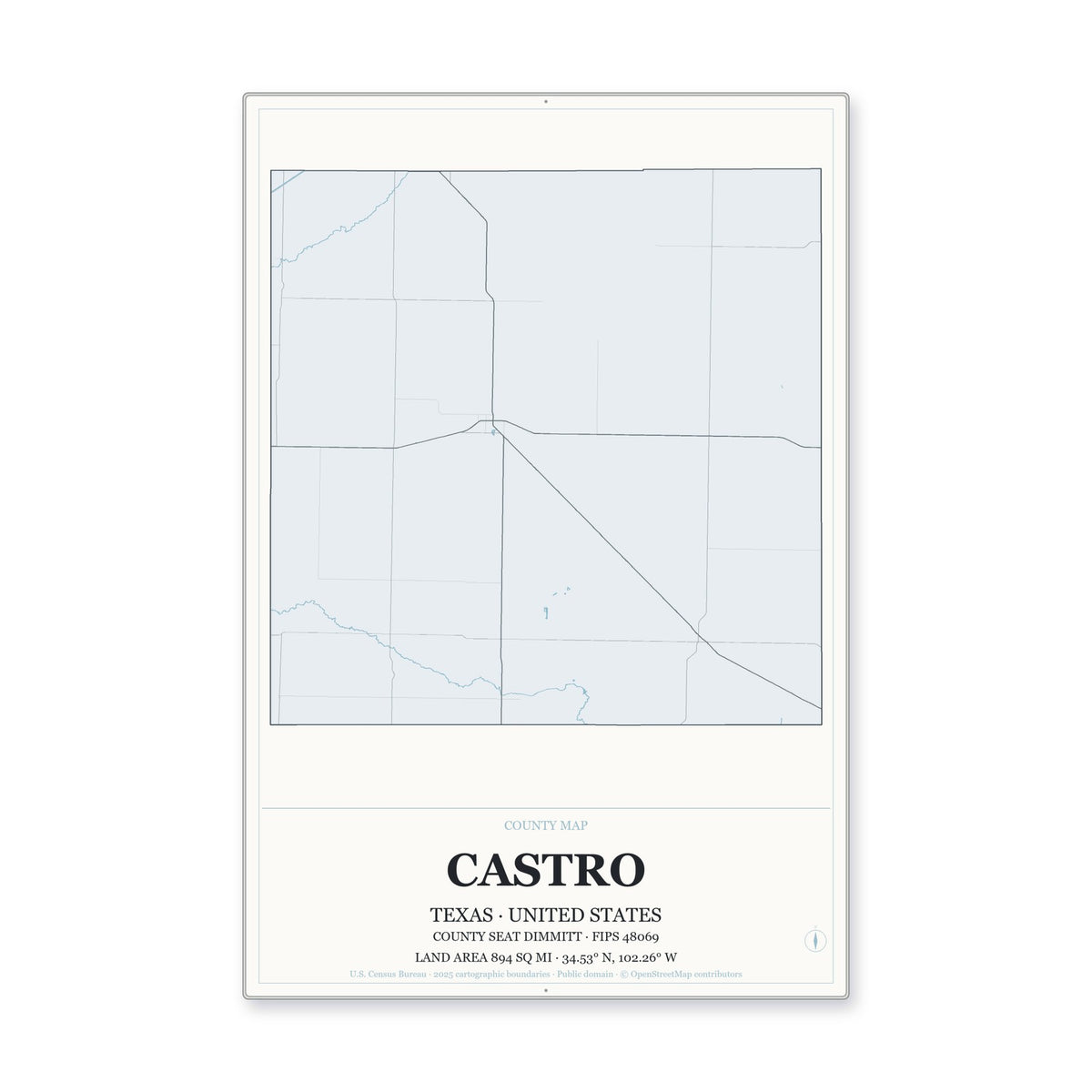 Castro County, Texas Map Aluminum Sign in Gallery Air style