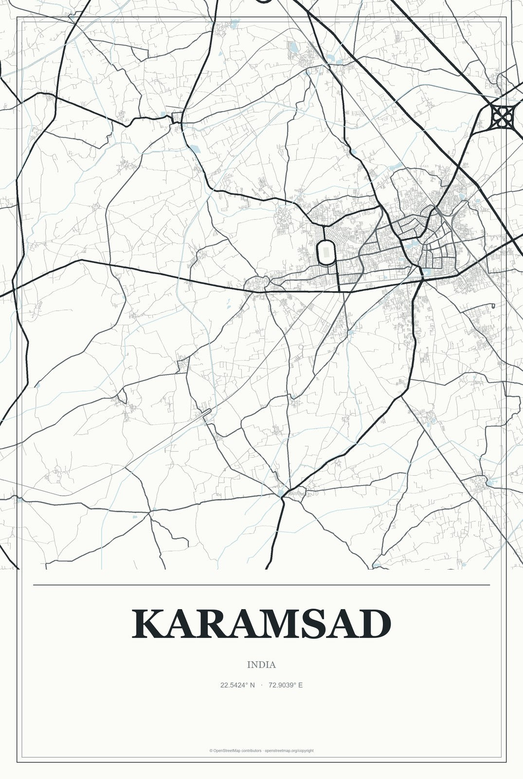 Karamsad, India City Map Aluminum Sign in Gallery Air style