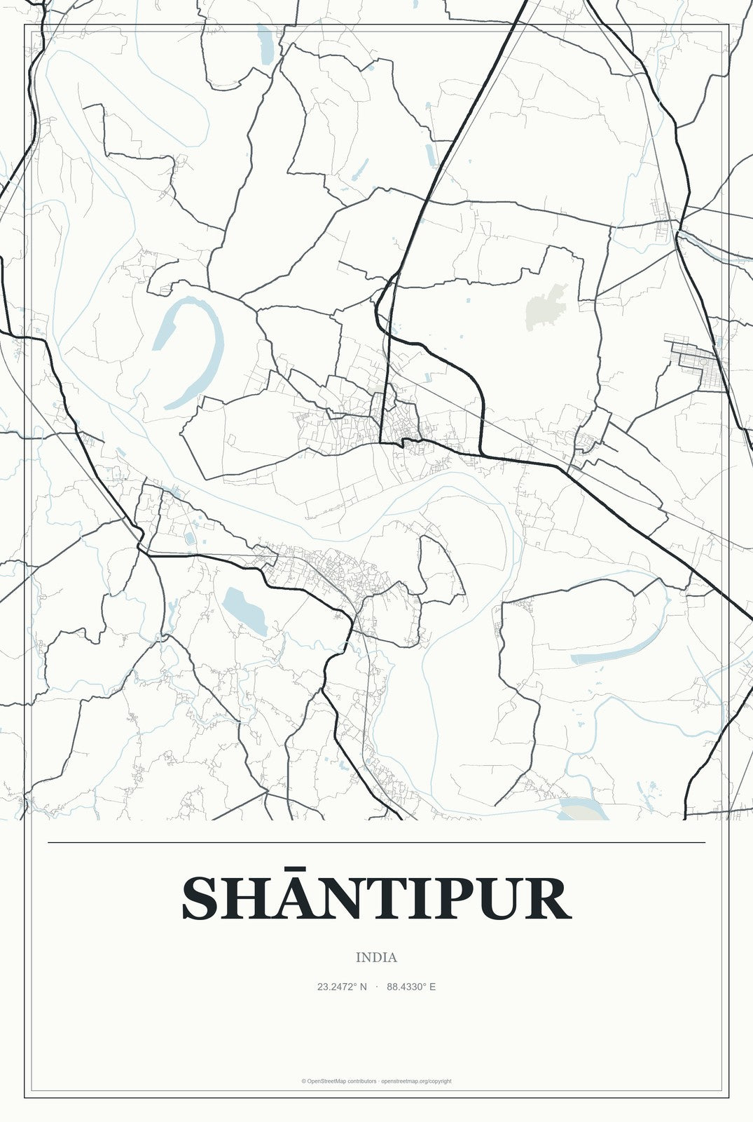 Shāntipur, India City Map Aluminum Sign in Gallery Air style