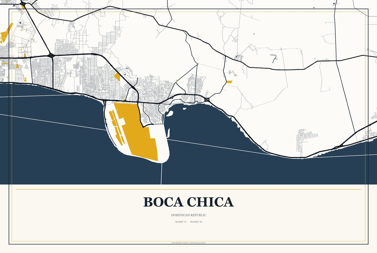 Boca Chica, Dominican Republic City Map Aluminum Sign in Citrine Modern style