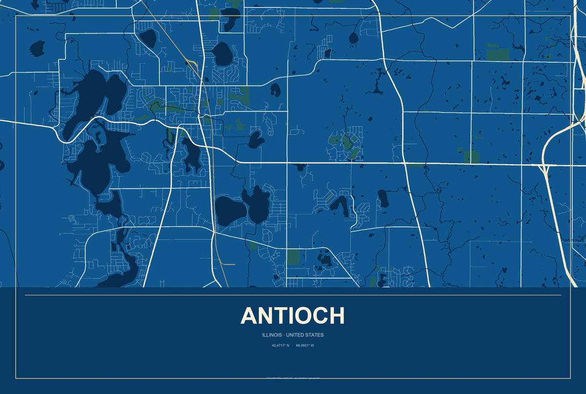 Antioch, Illinois City Map Aluminum Sign in Harbor Cobalt style