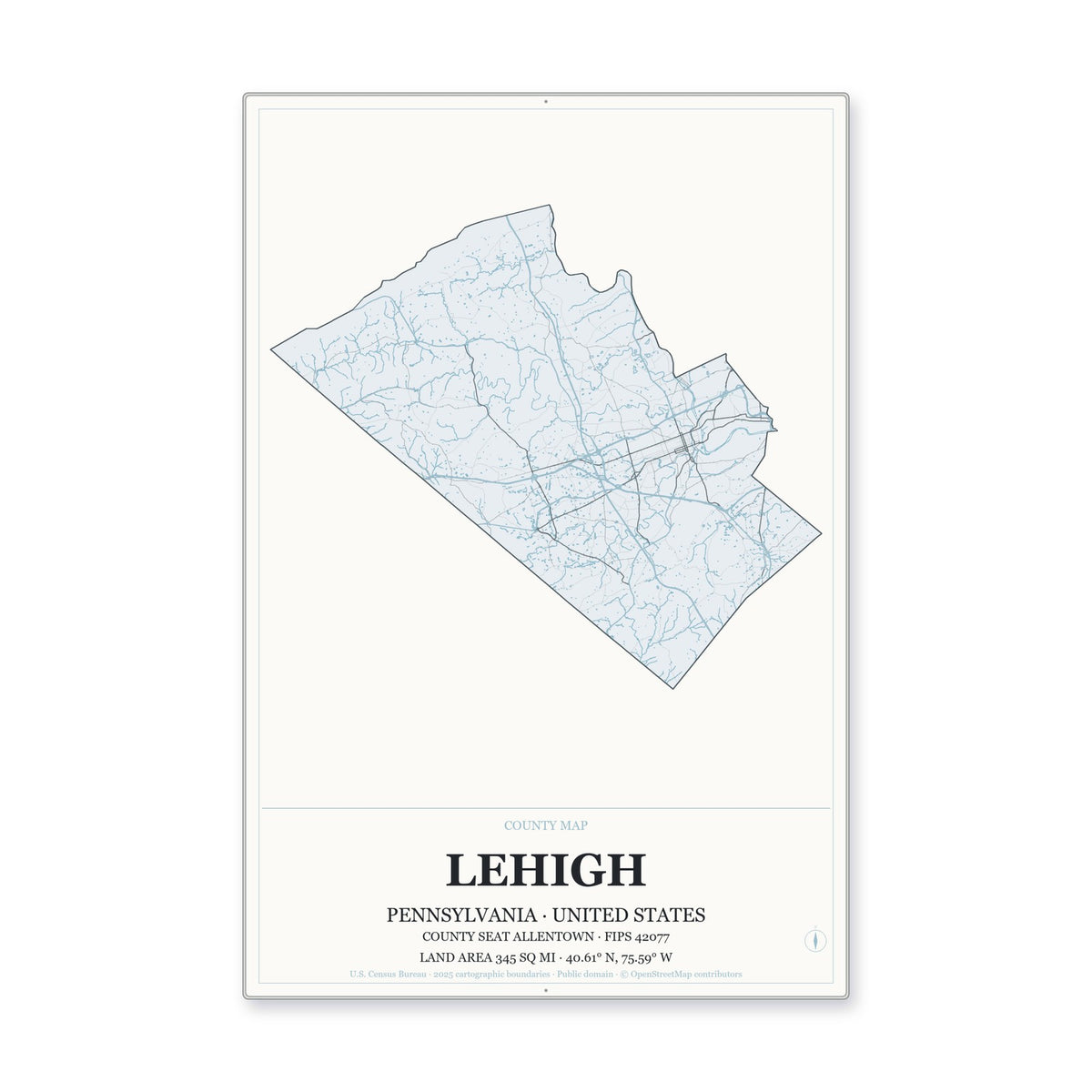 Lehigh County, Pennsylvania Map Aluminum Sign in Gallery Air style