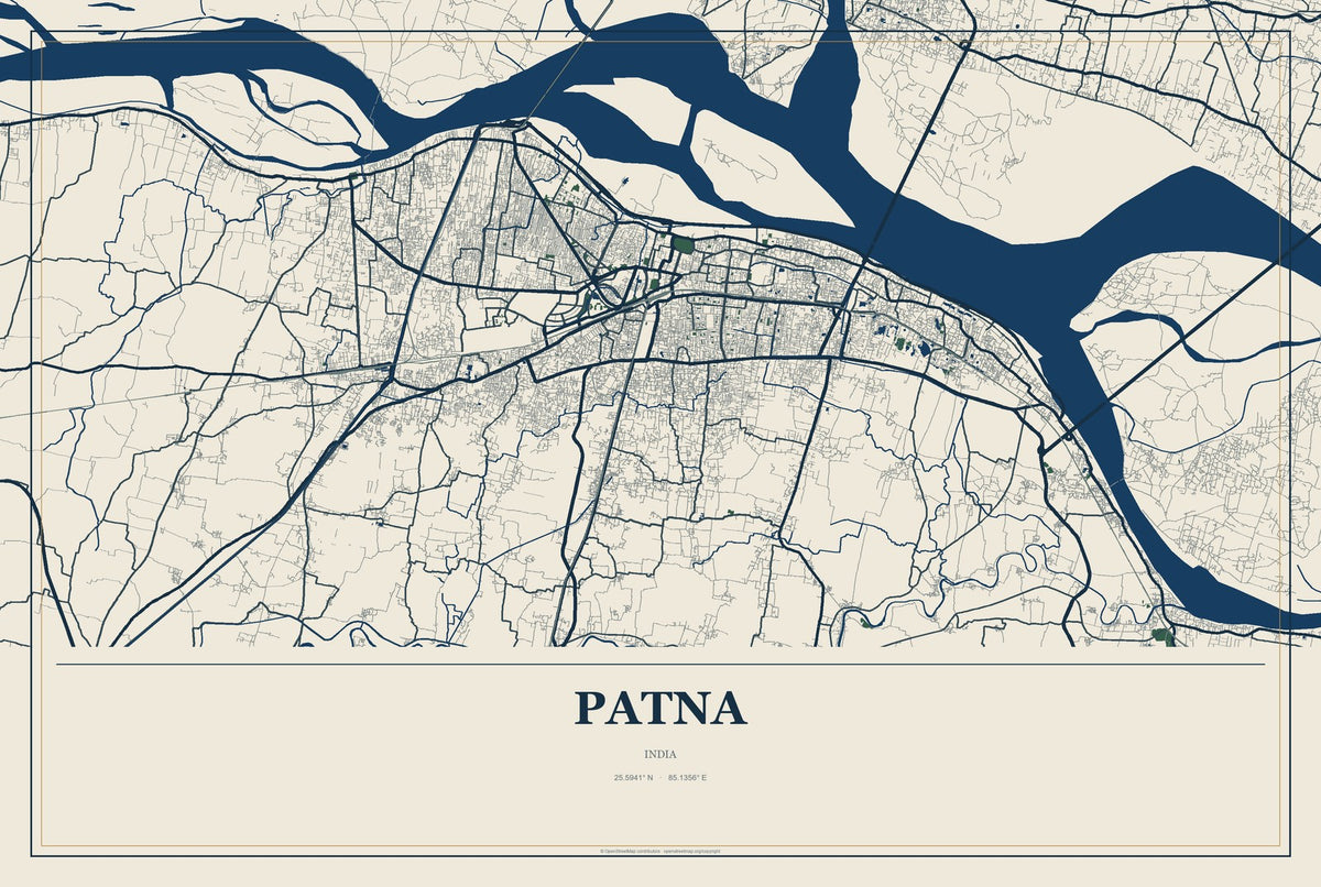 Patna, India City Map Aluminum Sign in Coastal Cutout style