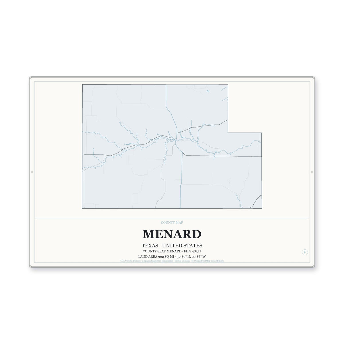 Menard County, Texas Map Aluminum Sign in Gallery Air style
