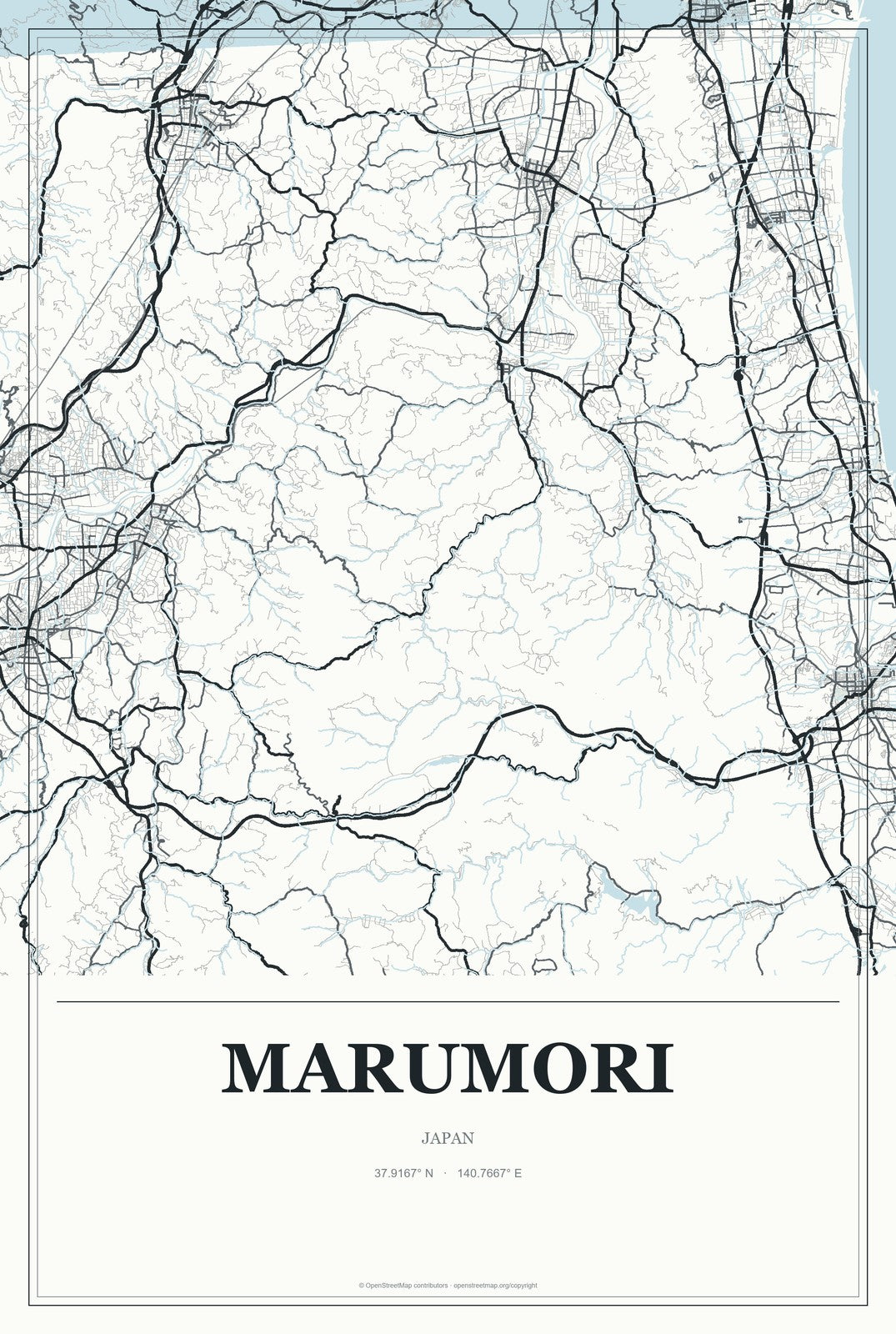 Marumori, Japan City Map Aluminum Sign in Gallery Air style