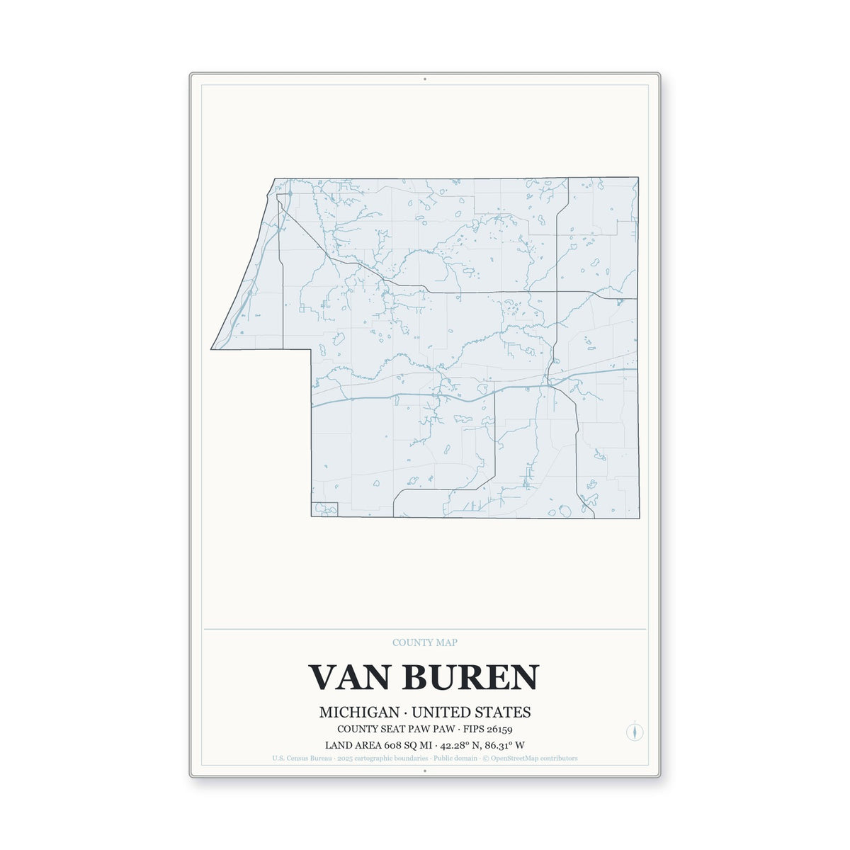 Van Buren County, Michigan Map Aluminum Sign in Gallery Air style