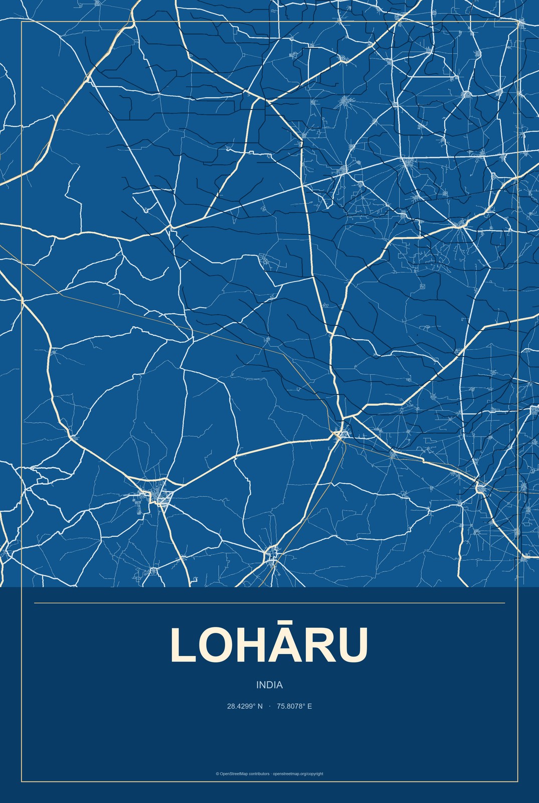 Lohāru, India City Map Aluminum Sign in Harbor Cobalt style