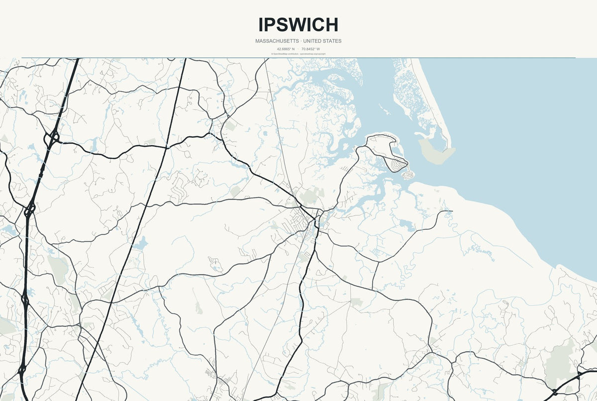 Ipswich, Massachusetts City Map Aluminum Sign in Headline Atlas style