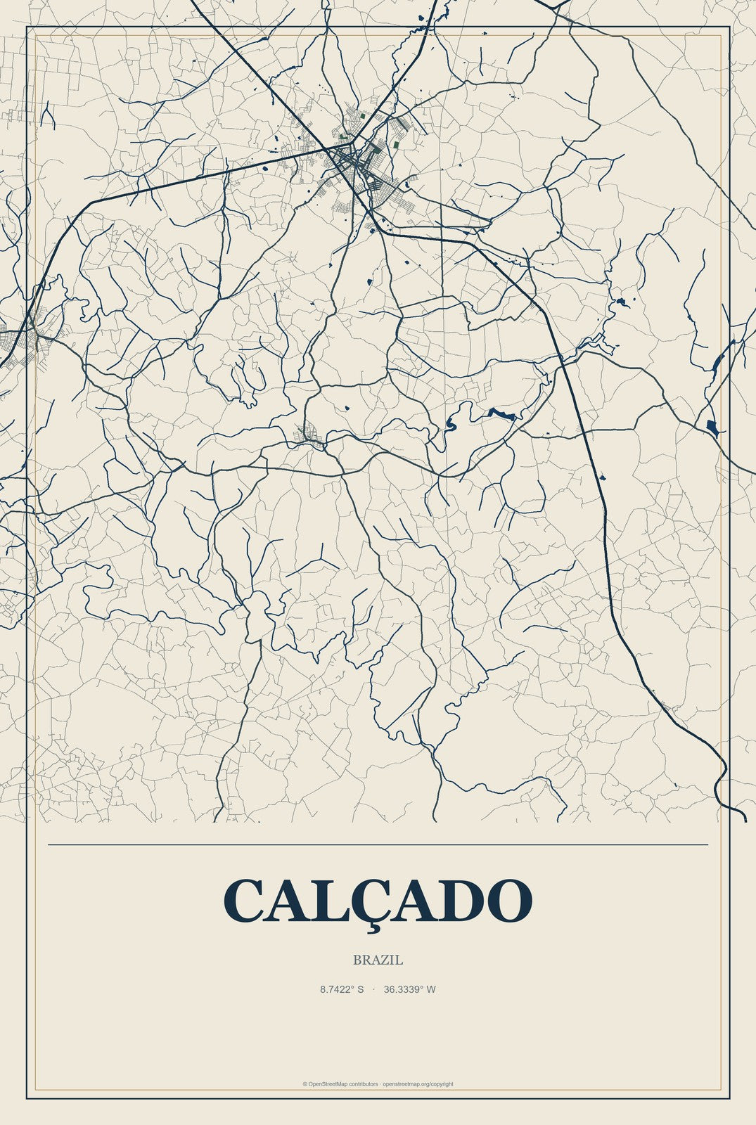 Calçado, Brazil City Map Aluminum Sign in Coastal Cutout style