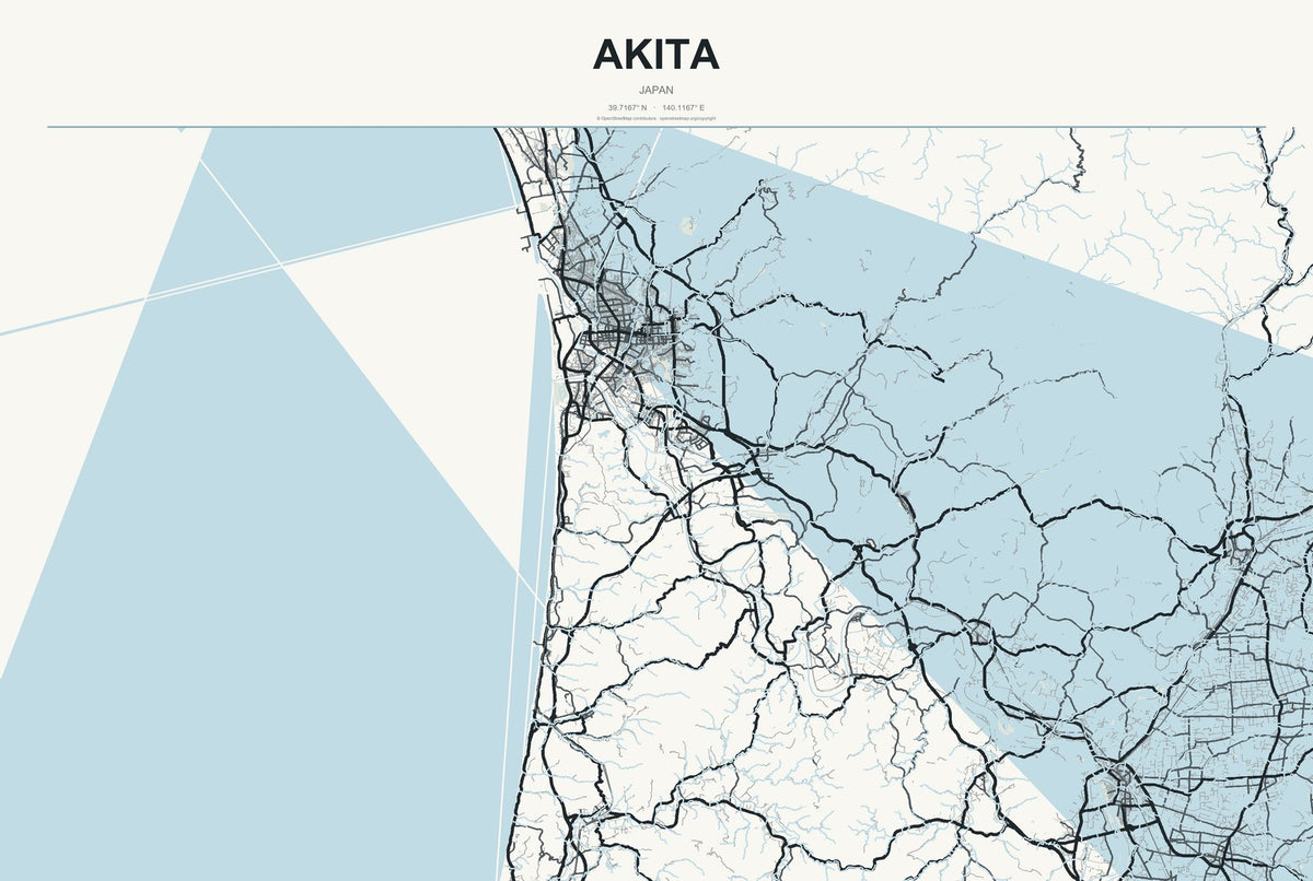 Akita, Japan City Map Aluminum Sign in Headline Atlas style