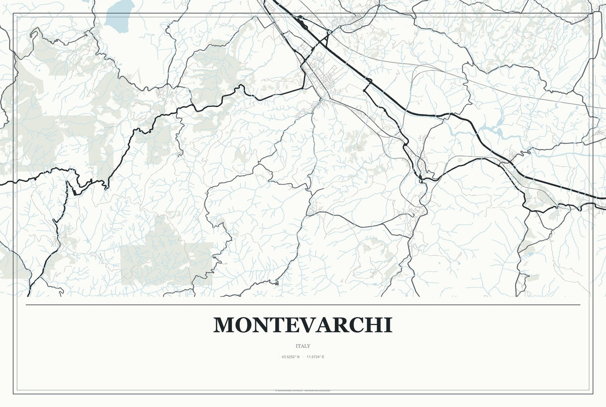 Montevarchi, Italy City Map Aluminum Sign in Gallery Air style