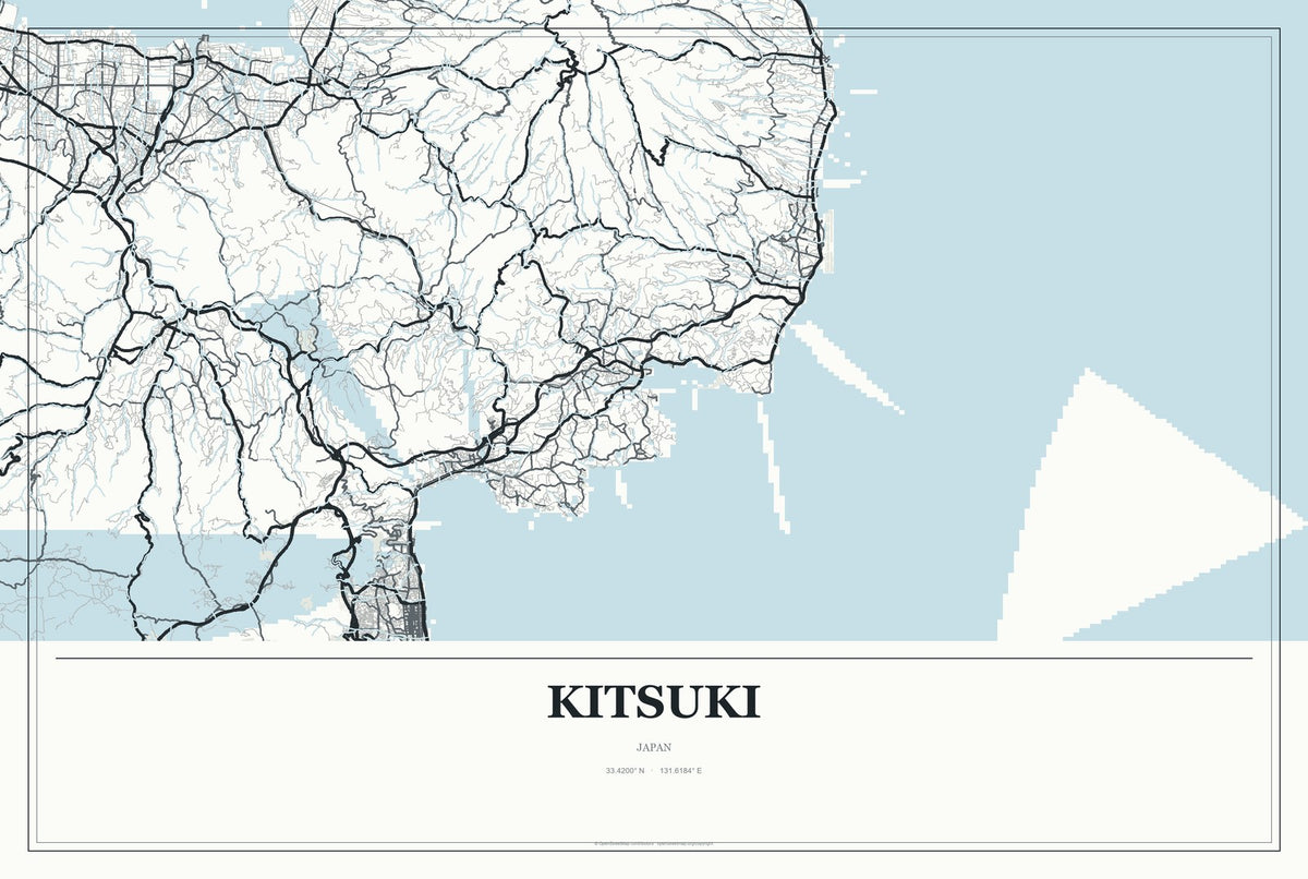 Kitsuki, Japan City Map Aluminum Sign in Gallery Air style