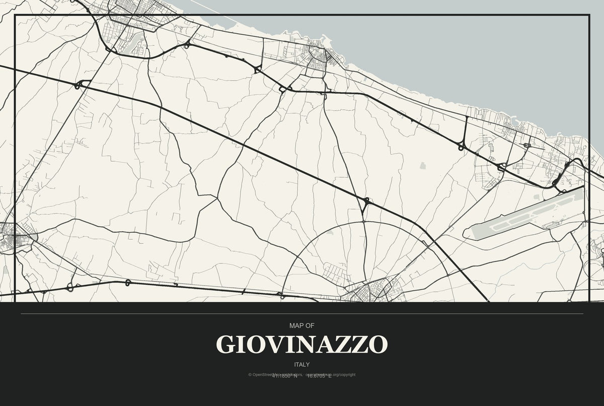 Giovinazzo, Italy City Map Aluminum Sign in Museum Plaque style