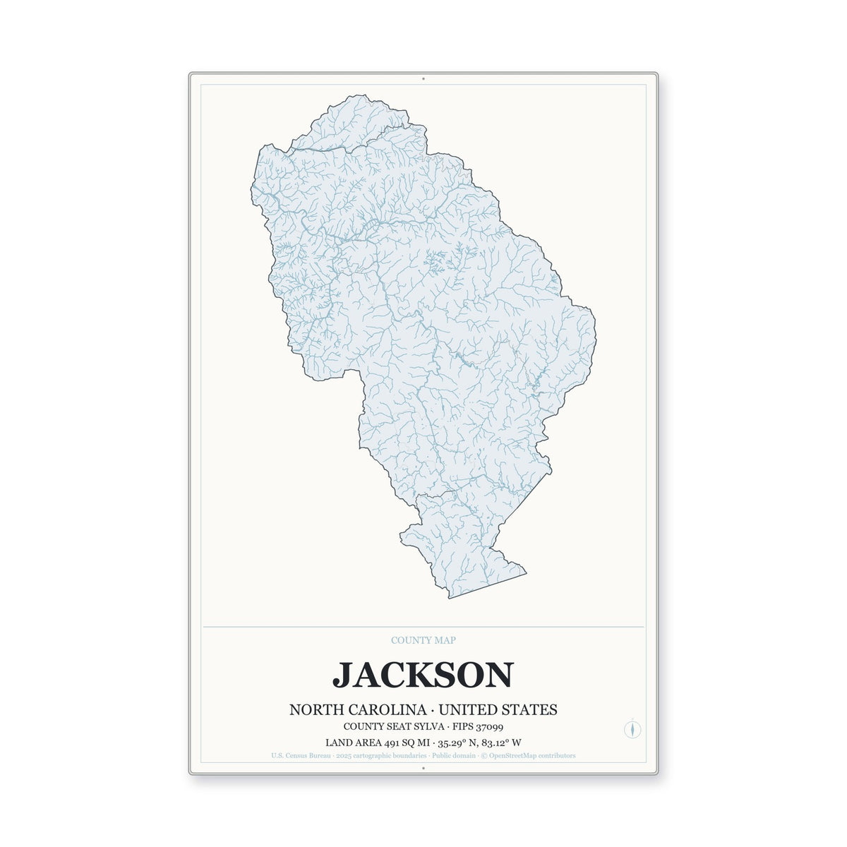 Jackson County, North Carolina Map Aluminum Sign in Gallery Air style