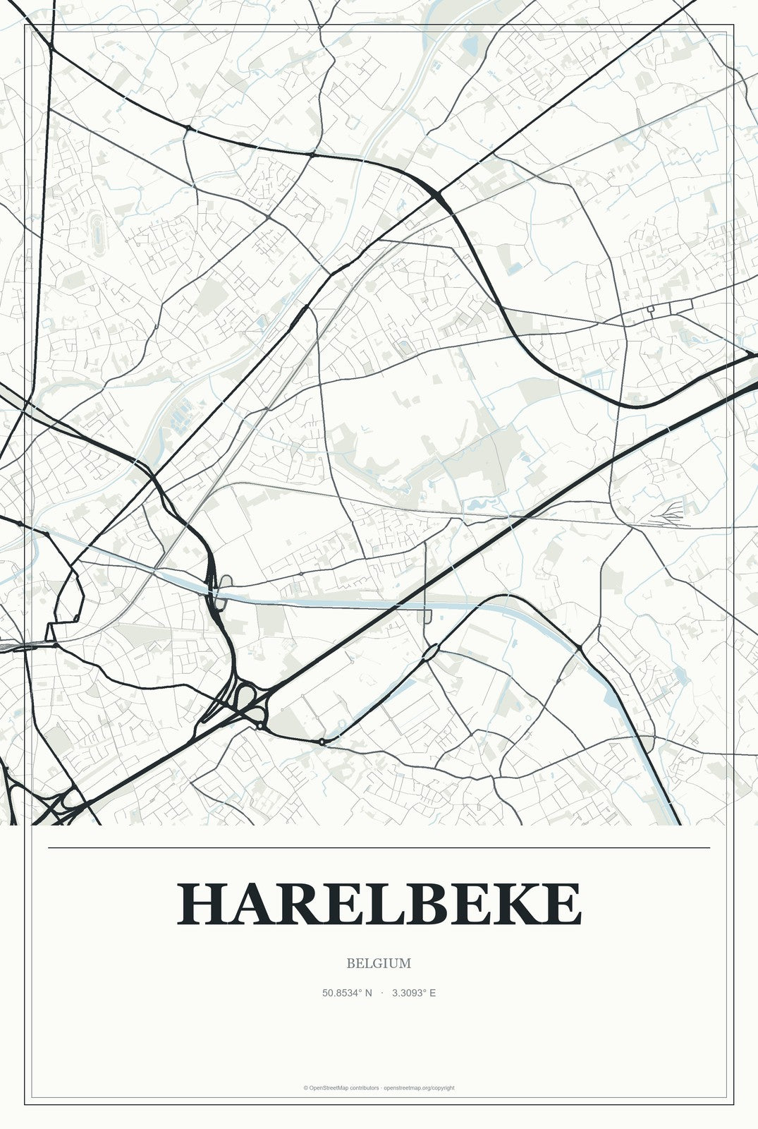 Harelbeke, Belgium City Map Aluminum Sign in Gallery Air style