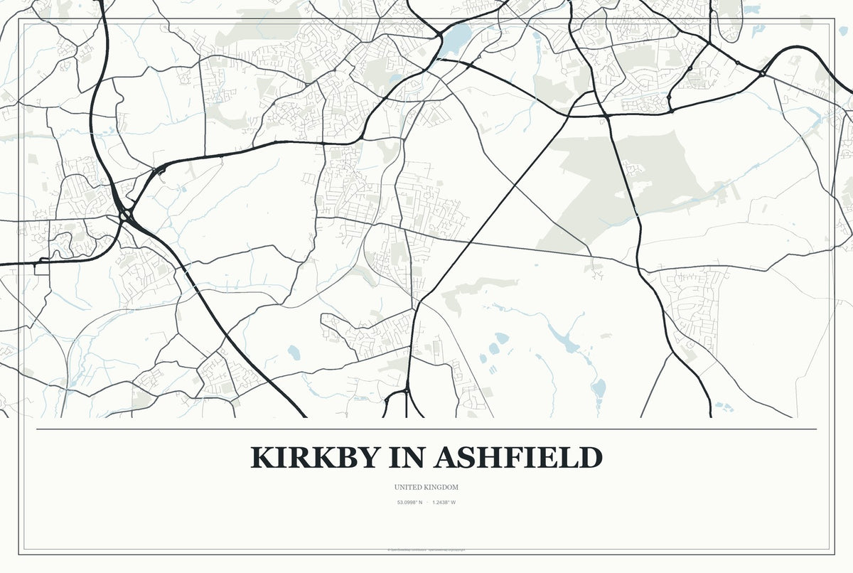 Kirkby in Ashfield, United Kingdom City Map Aluminum Sign in Gallery Air style