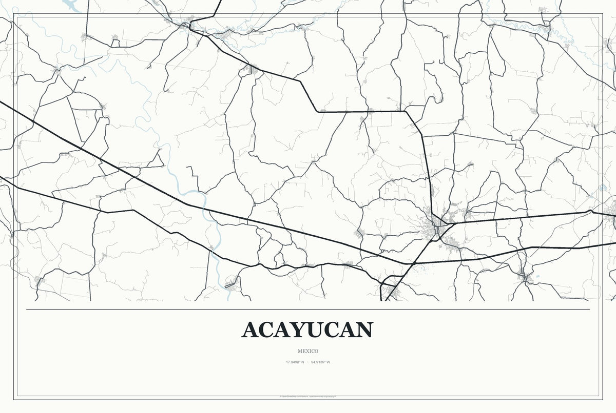 Acayucan, Mexico City Map Aluminum Sign in Gallery Air style