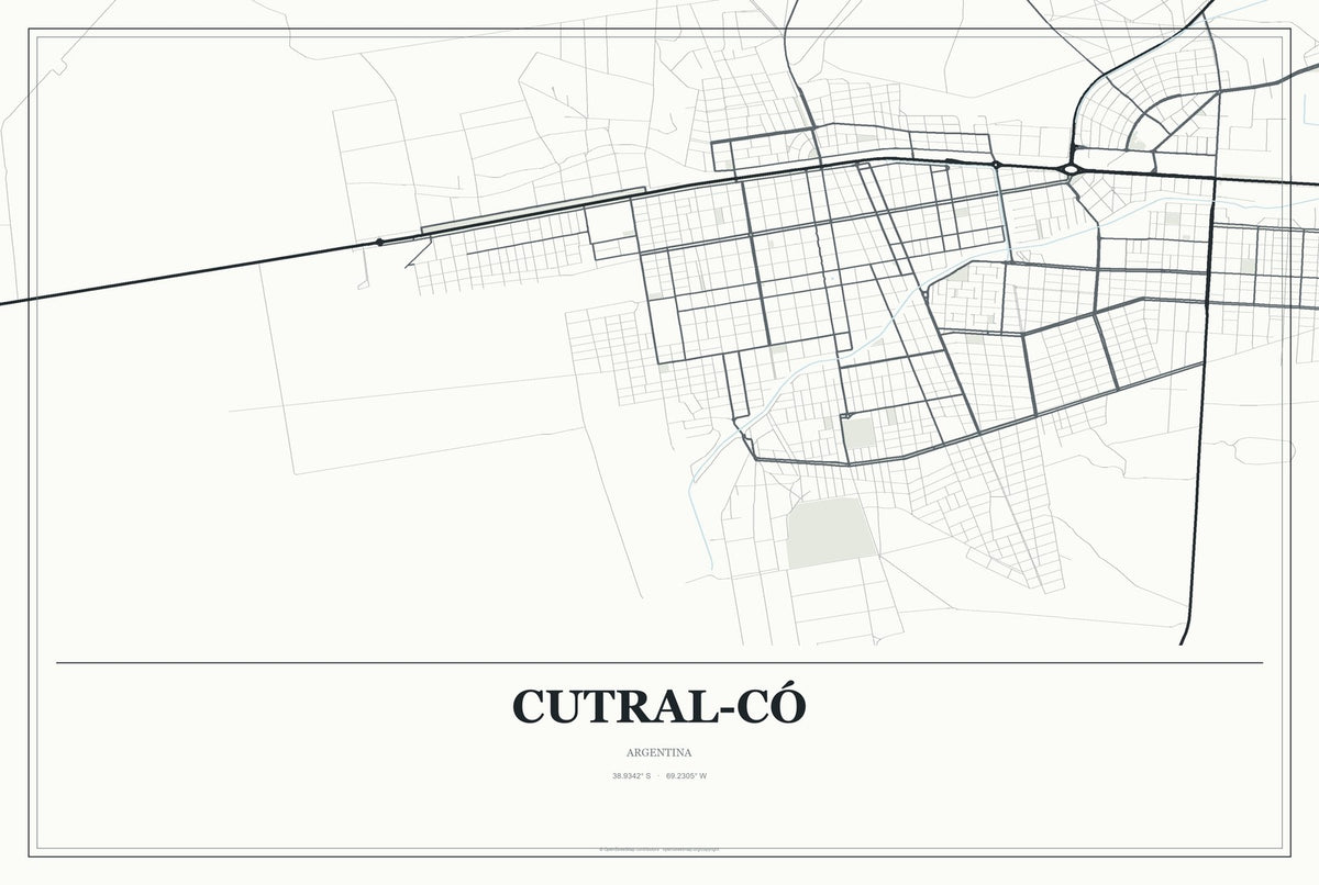 Cutral-Có, Argentina City Map Aluminum Sign in Gallery Air style