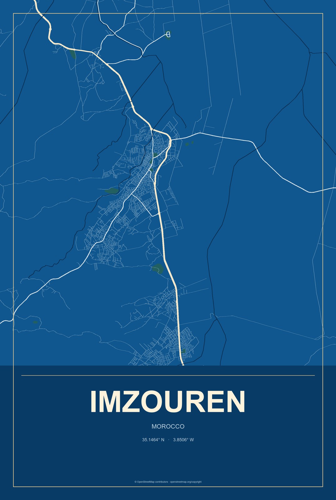 Imzouren, Morocco City Map Aluminum Sign in Harbor Cobalt style