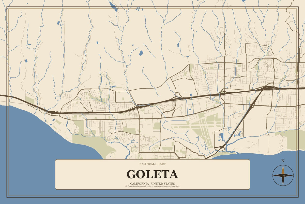 Goleta, California City Map Aluminum Sign in Heritage Nautical style