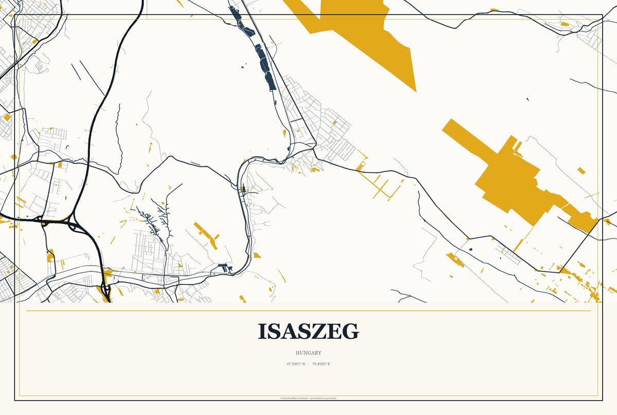 Isaszeg, Hungary City Map Aluminum Sign in Citrine Modern style