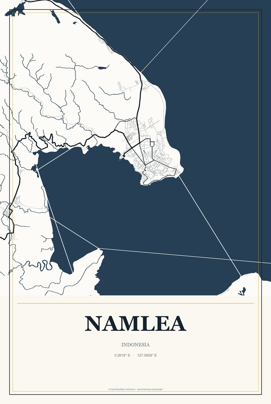 Namlea, Indonesia City Map Aluminum Sign in Citrine Modern style