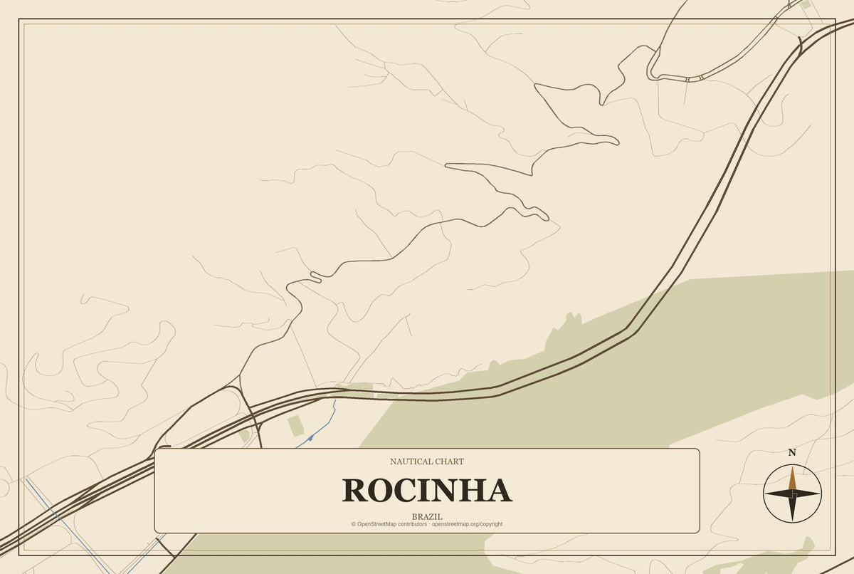 Rocinha, Brazil City Map Aluminum Sign in Heritage Nautical style