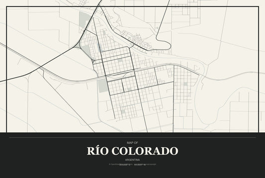 Río Colorado, Argentina City Map Aluminum Sign in Museum Plaque style