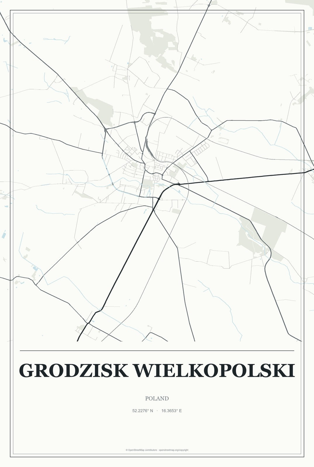 Grodzisk Wielkopolski, Poland City Map Aluminum Sign in Gallery Air style
